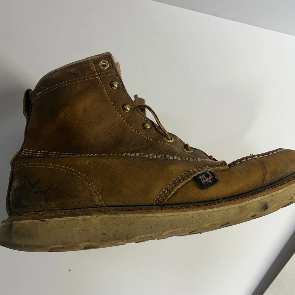 Thorogood Moc Toe Work Boots Brown Mens 13 D Leather Wedge Sole 814-4203 USA